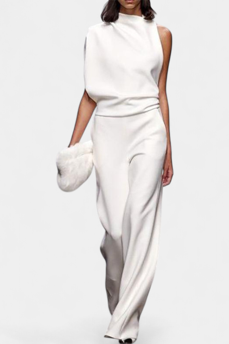 Asymmetrical One-Shoulder Jumpsuit | Flowing Legs Design | Chic and Elegant Look | Perfect for Special Occasions