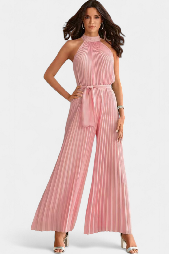 Halter Neck Palazzo Jumpsuit | Elegant Pleated Design | Perfect for Parties | Comfortable and Chic