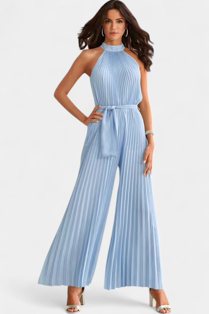 Halter Neck Palazzo Jumpsuit | Elegant Pleated Design | Perfect for Parties | Comfortable and Chic