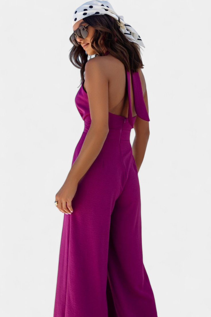 Wide-Leg Halter Jumpsuit | Backless Design | Effortless Chic Style | Perfect for Parties and Events