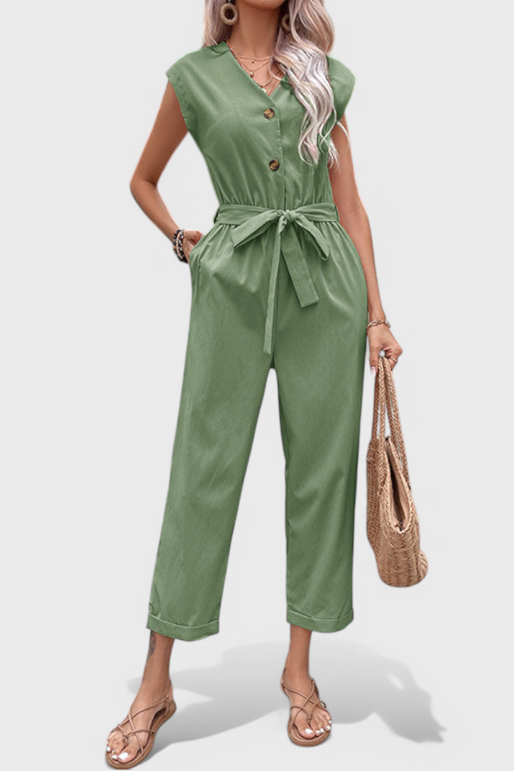 Sleeveless Cotton Jumpsuit | Tied Waist Design | Comfortable Fit for Everyday Wear | Casual Style