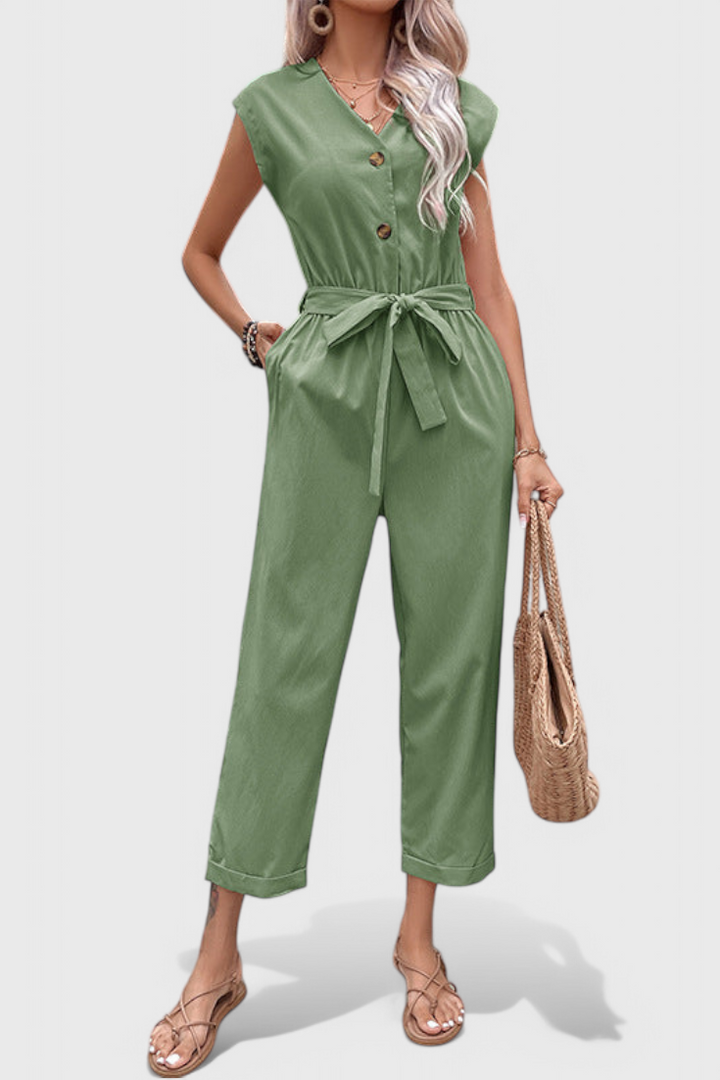 Sleeveless Cotton Jumpsuit | Tied Waist Design | Comfortable Fit for Everyday Wear | Casual Style