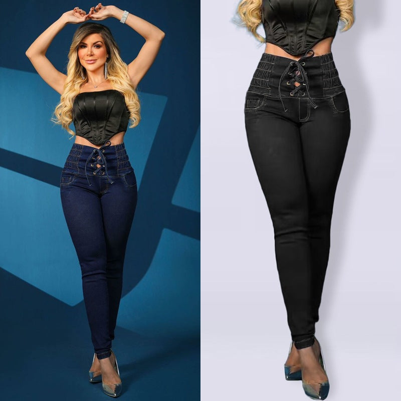Women's High-Waisted Jeggings | With Lace-Up Closure