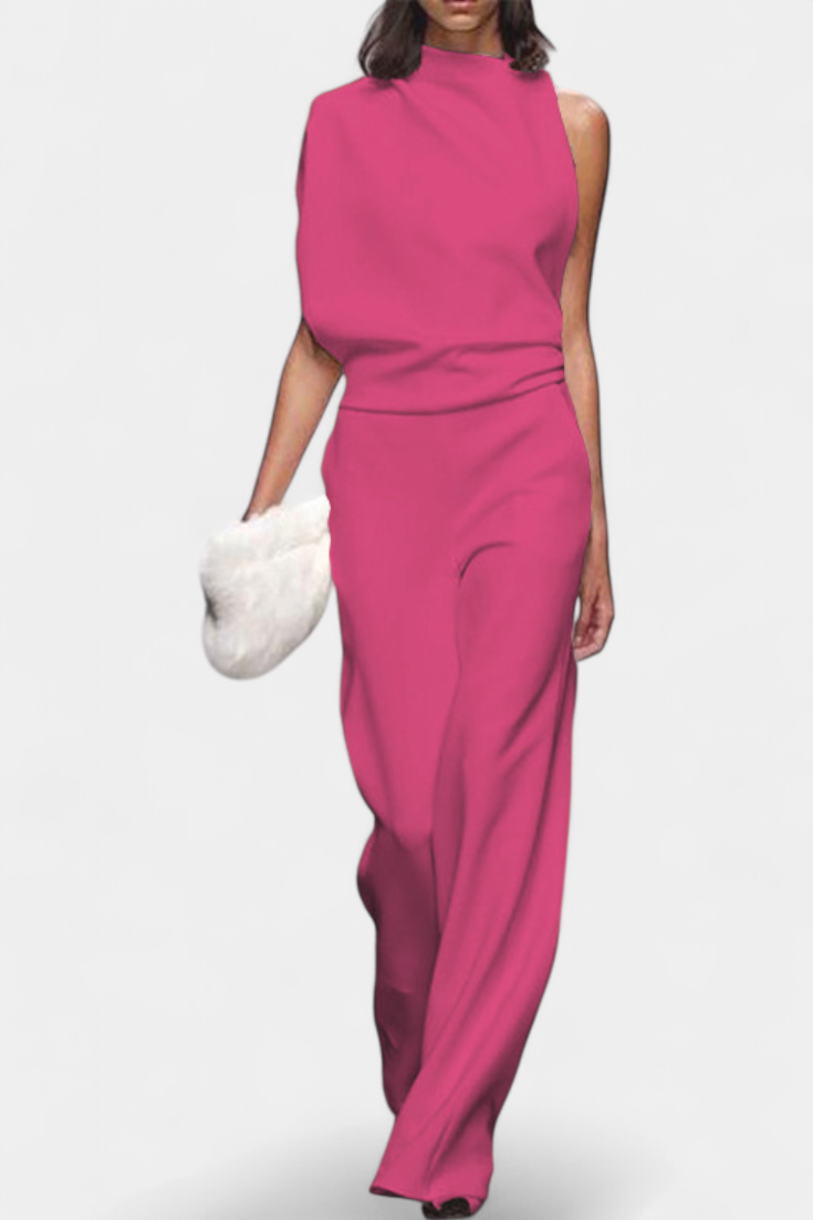Asymmetrical One-Shoulder Jumpsuit | Flowing Legs Design | Chic and Elegant Look | Perfect for Special Occasions