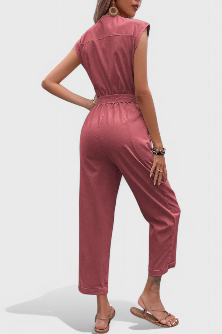 Sleeveless Cotton Jumpsuit | Tied Waist Design | Comfortable Fit for Everyday Wear | Casual Style