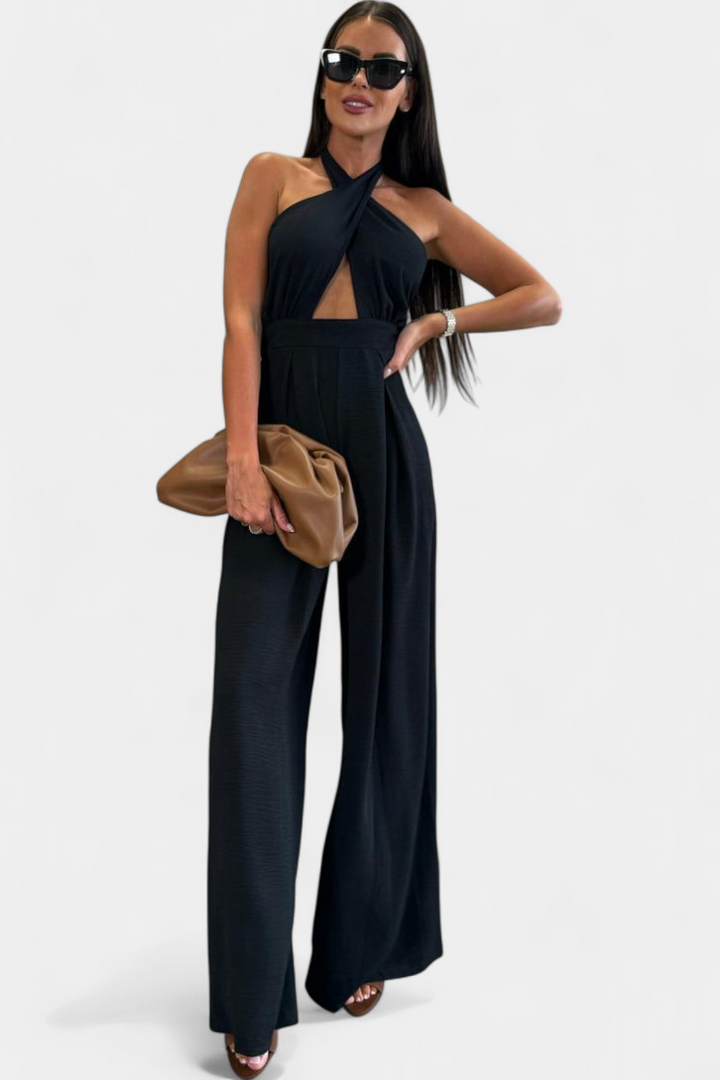 Wide-Leg Halter Jumpsuit | Backless Design | Effortless Chic Style | Perfect for Parties and Events