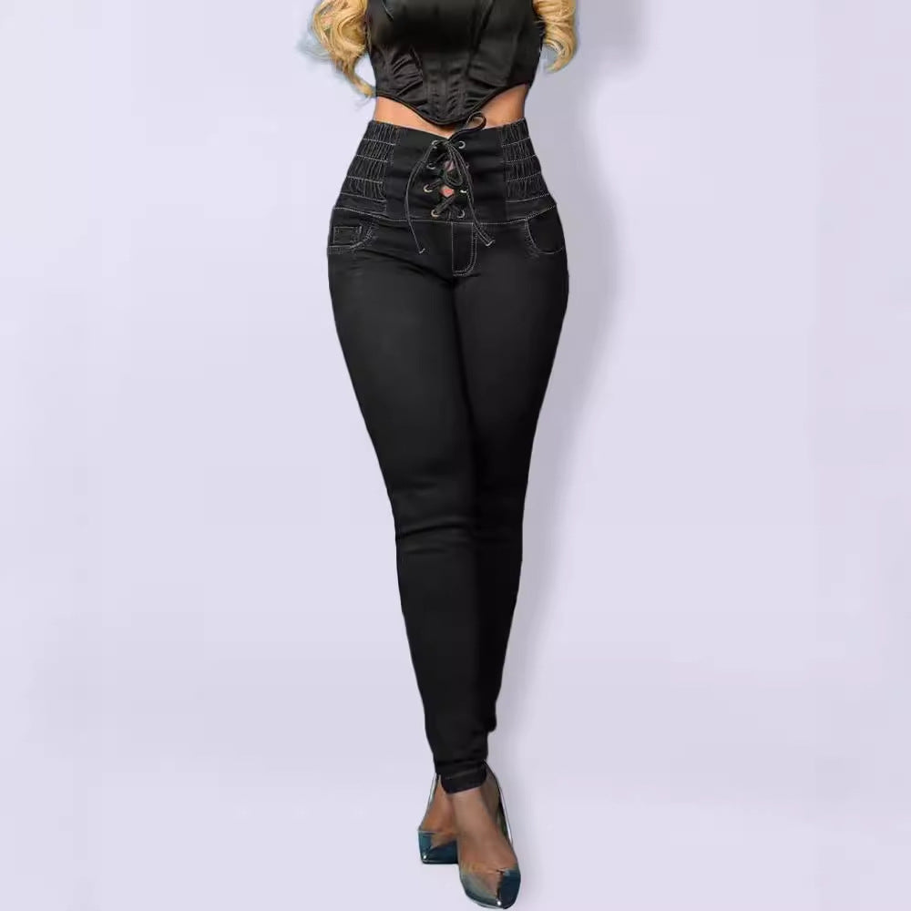 Women's High-Waisted Jeggings | With Lace-Up Closure