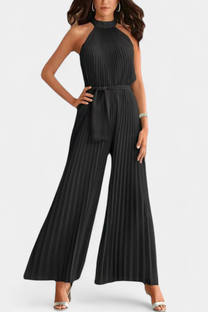 Halter Neck Palazzo Jumpsuit | Elegant Pleated Design | Perfect for Parties | Comfortable and Chic
