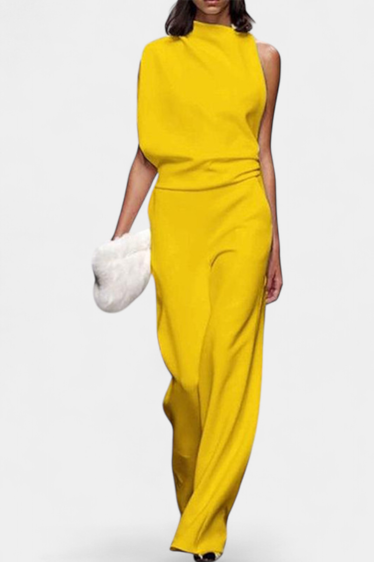 Asymmetrical One-Shoulder Jumpsuit | Flowing Legs Design | Chic and Elegant Look | Perfect for Special Occasions