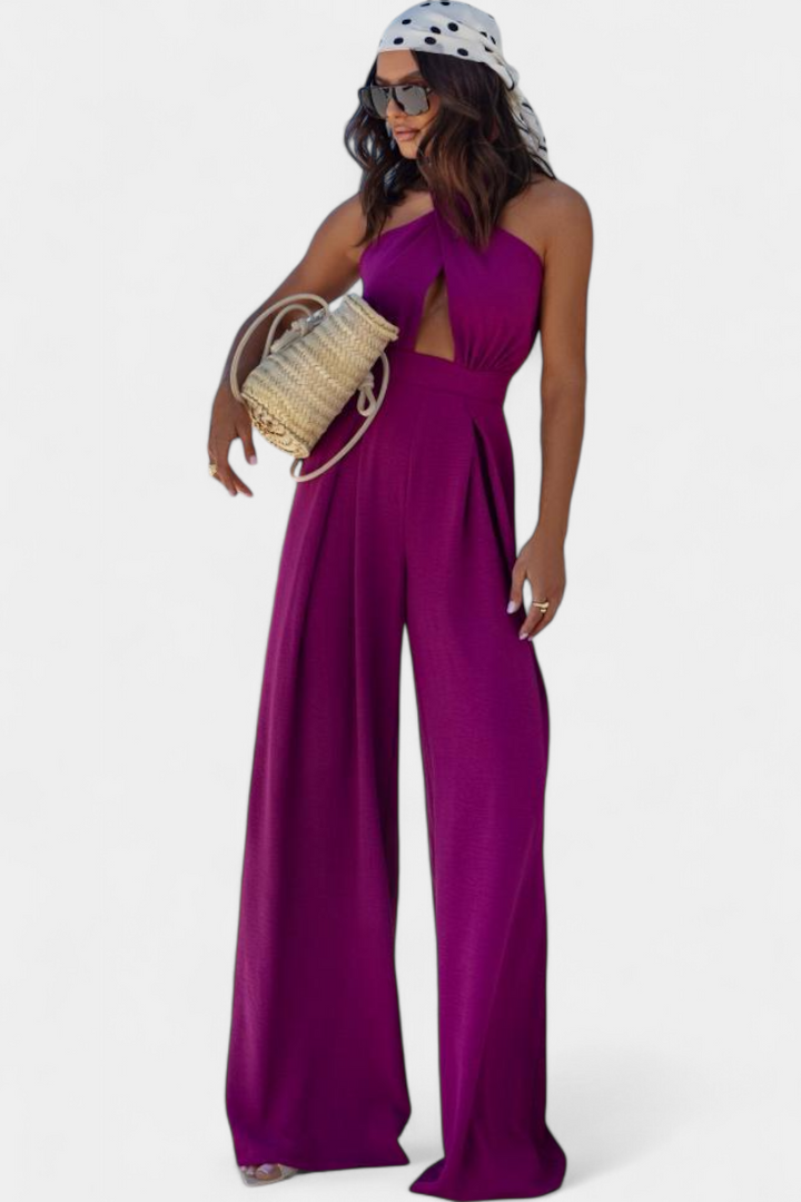 Wide-Leg Halter Jumpsuit | Backless Design | Effortless Chic Style | Perfect for Parties and Events
