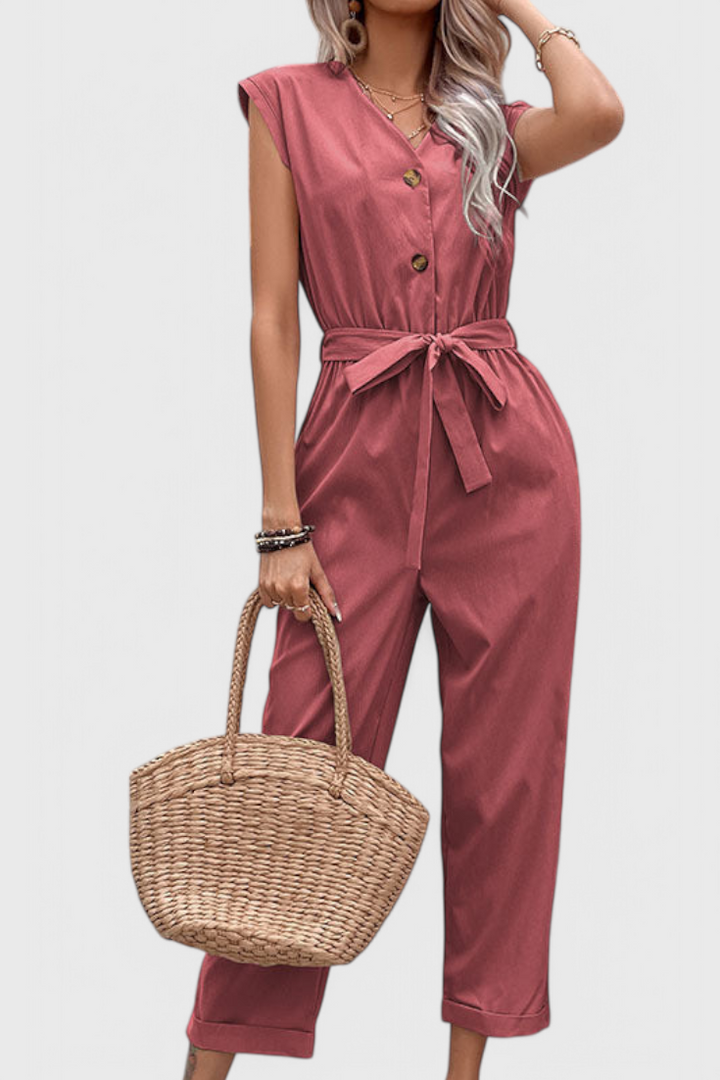 Sleeveless Cotton Jumpsuit | Tied Waist Design | Comfortable Fit for Everyday Wear | Casual Style