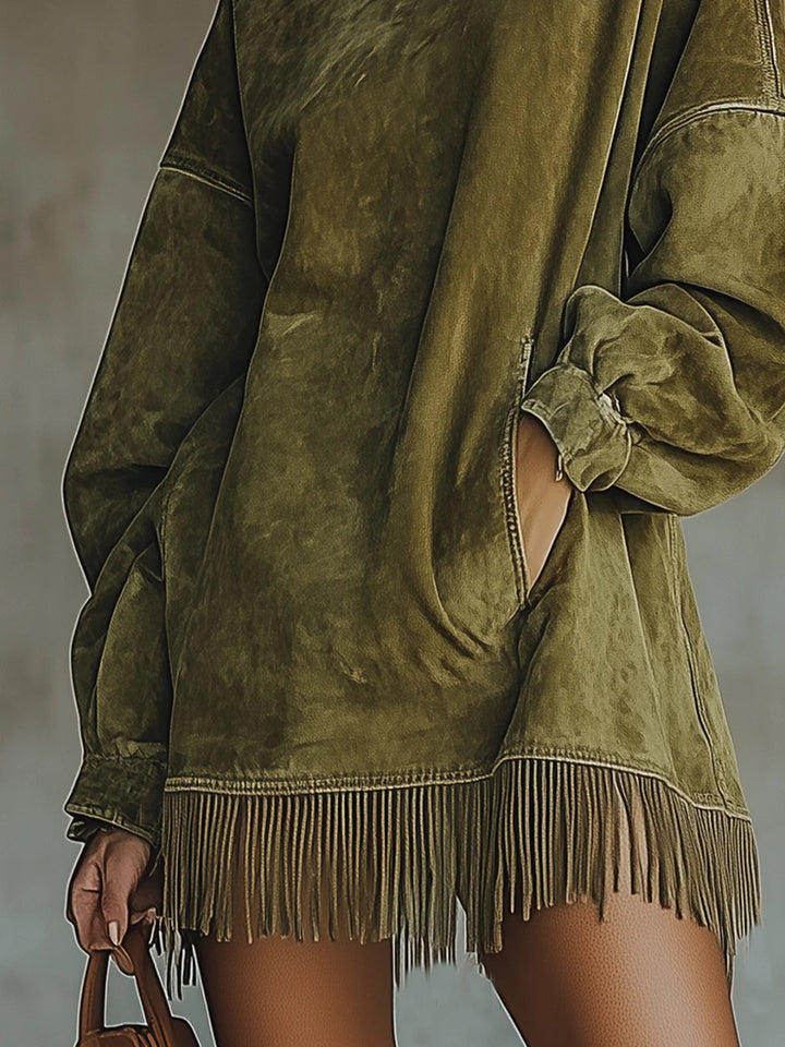Suede Fringe Turtleneck Dress | Elegant Design | Perfect for Fall Events | Soft and Comfortable Material