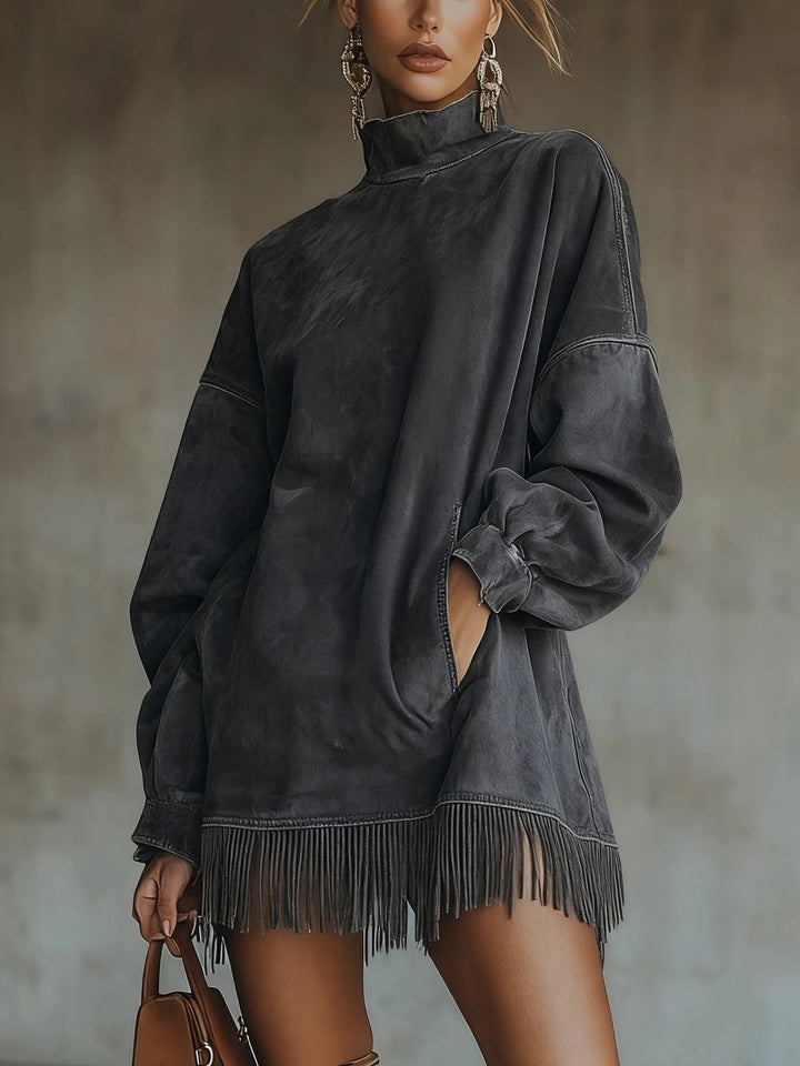 Suede Fringe Turtleneck Dress | Elegant Design | Perfect for Fall Events | Soft and Comfortable Material