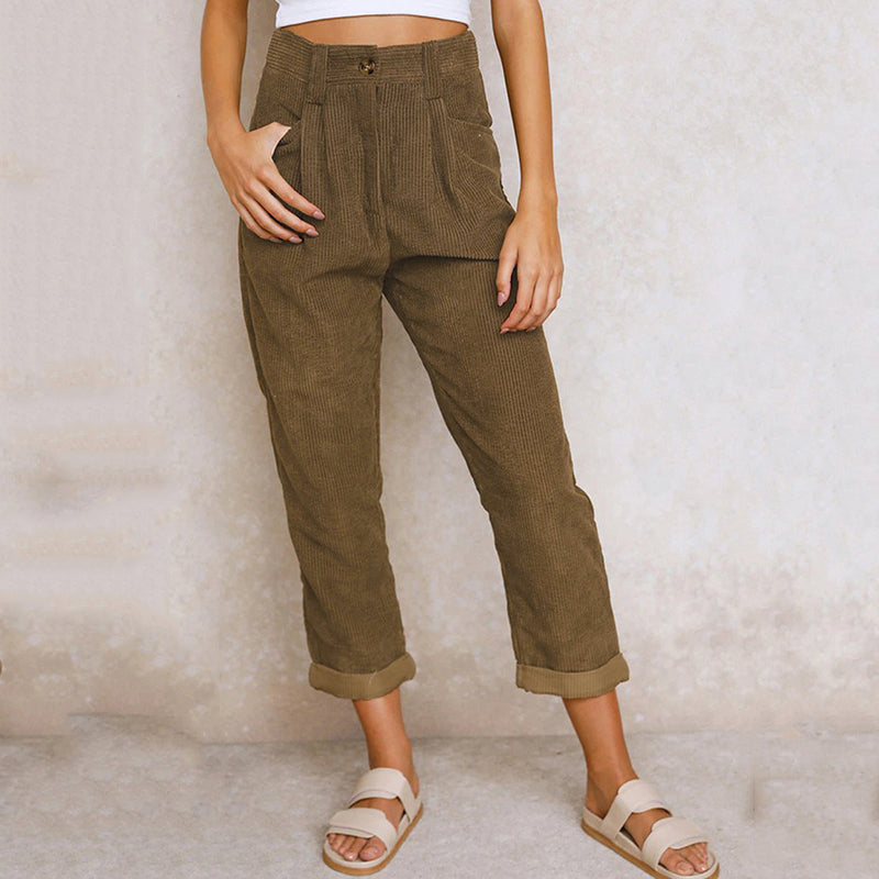 Corduroy Pants for Women | High Waist Design | Comfortable Fit for Everyday Wear | Soft Cotton Blend
