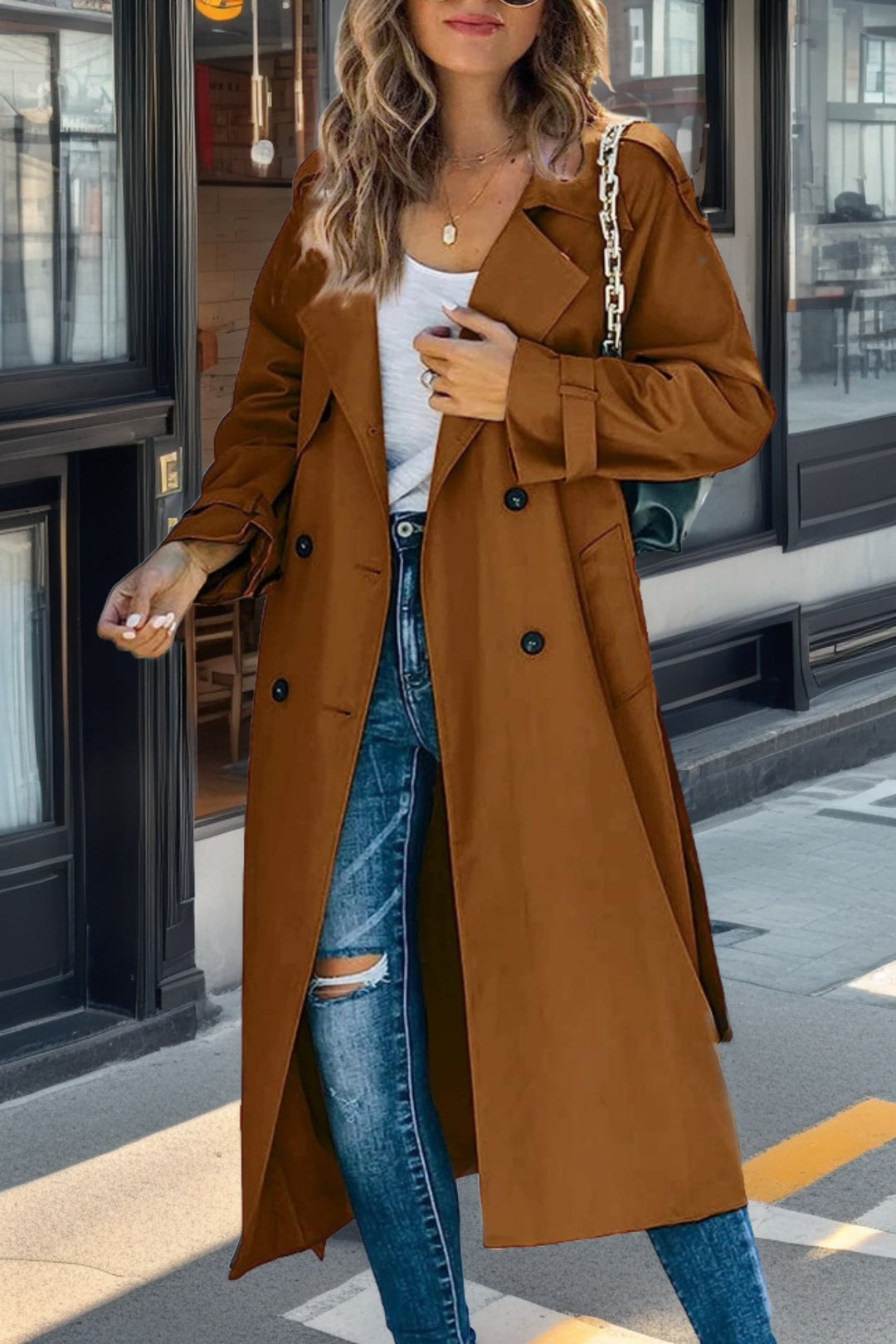 Long trench coat for women | Double-breasted