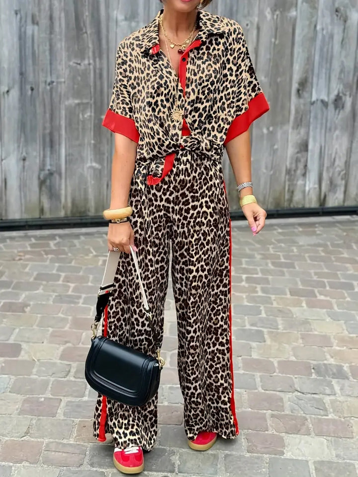 Leopard Print Wide Leg Ensemble | Effortless Style | Perfect for Any Occasion | Lightweight Fabric