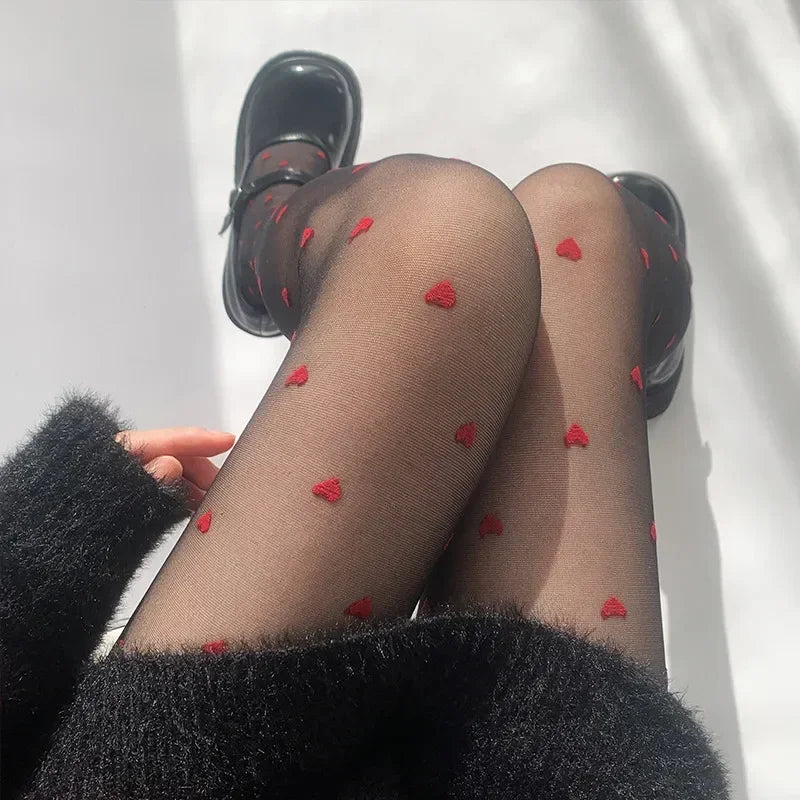 Stylish women's tights in heart and dot style