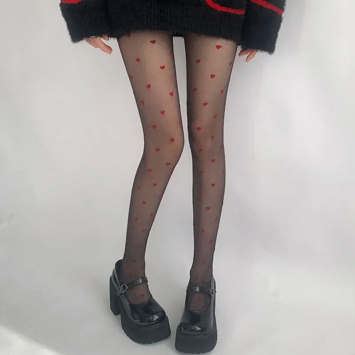 Stylish women's tights in heart and dot style