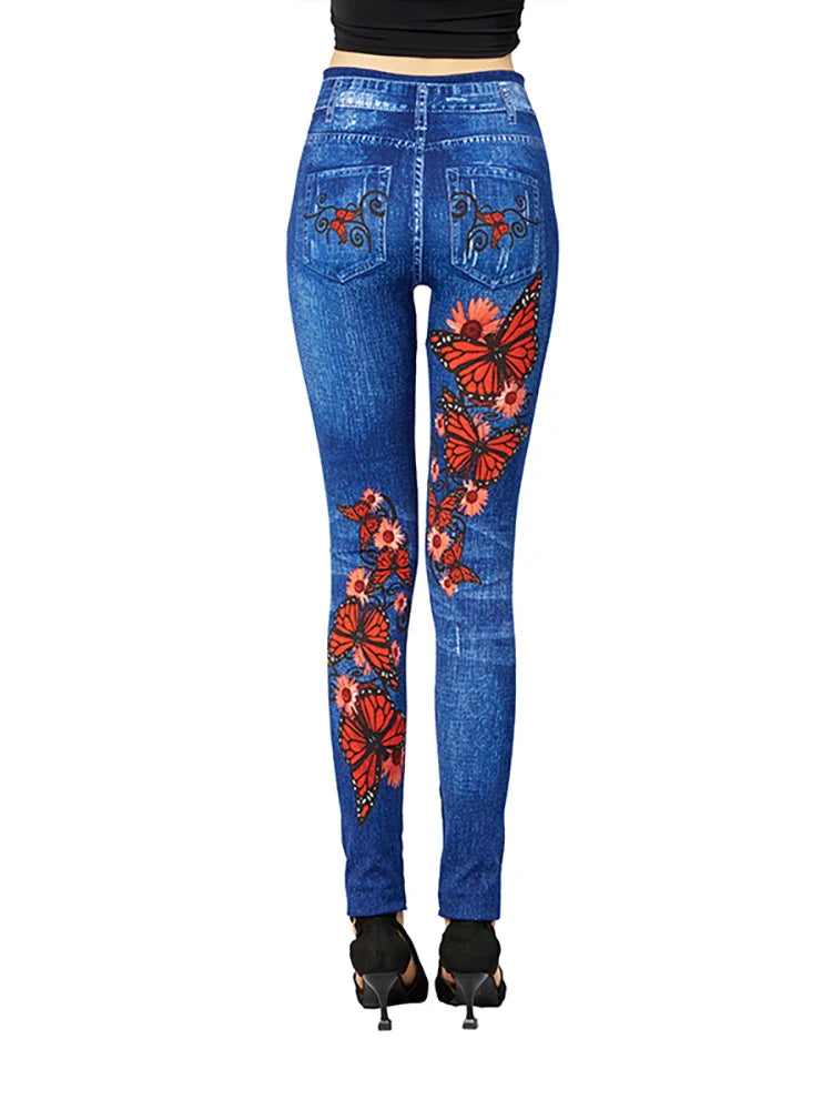 Women's High-Waisted Jeggings | With Butterfly Design