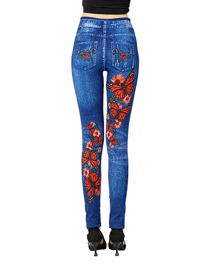 Women's High-Waisted Jeggings | With Butterfly Design