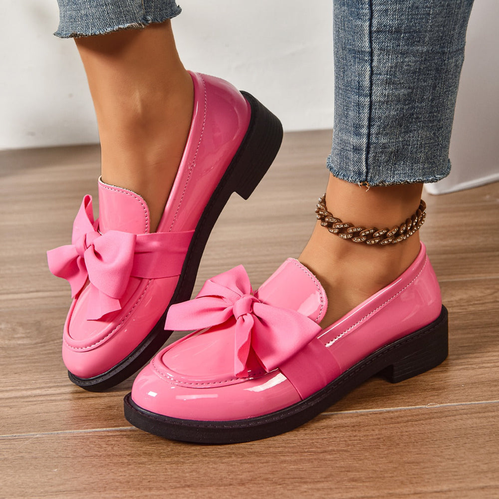 Women's bow detail platform loafers, slip-on style