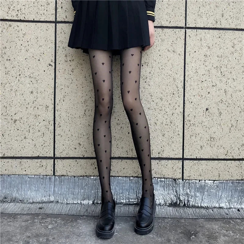 Stylish women's tights in heart and dot style
