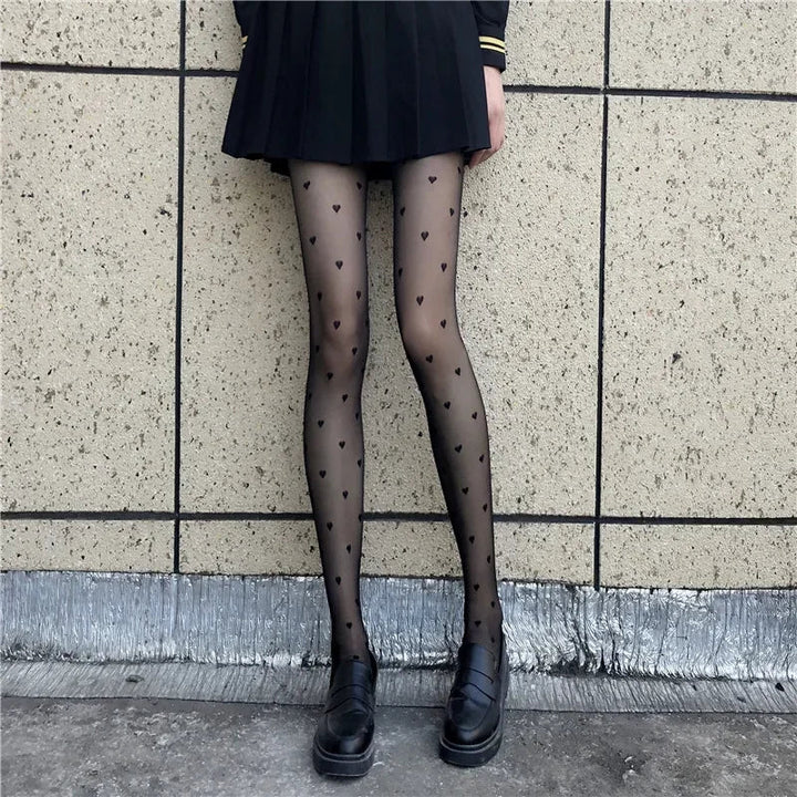 Stylish women's tights in heart and dot style