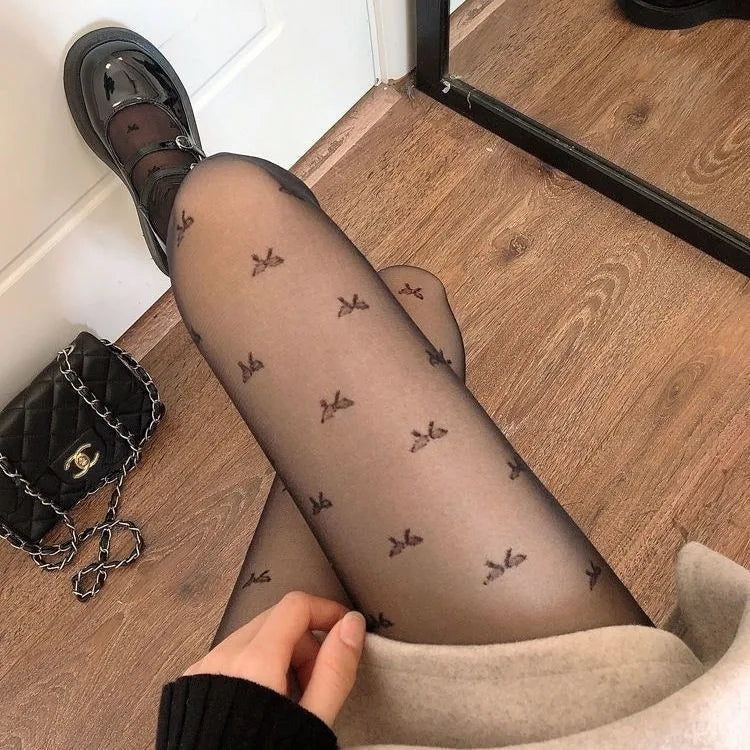Thigh-high tights for women | With patterned design