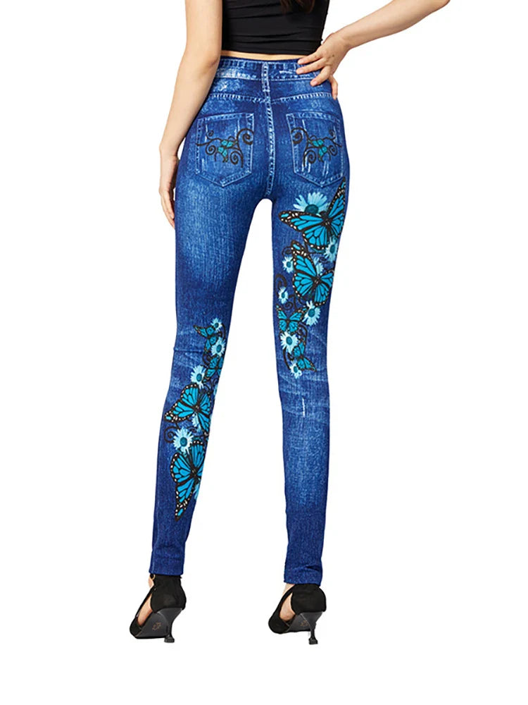 Women's High-Waisted Jeggings | With Butterfly Design