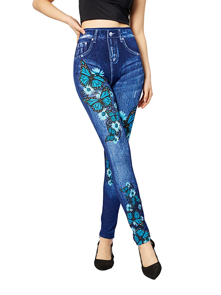 Women's High-Waisted Jeggings | With Butterfly Design