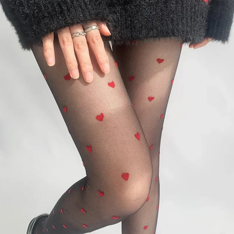 Stylish women's tights in heart and dot style
