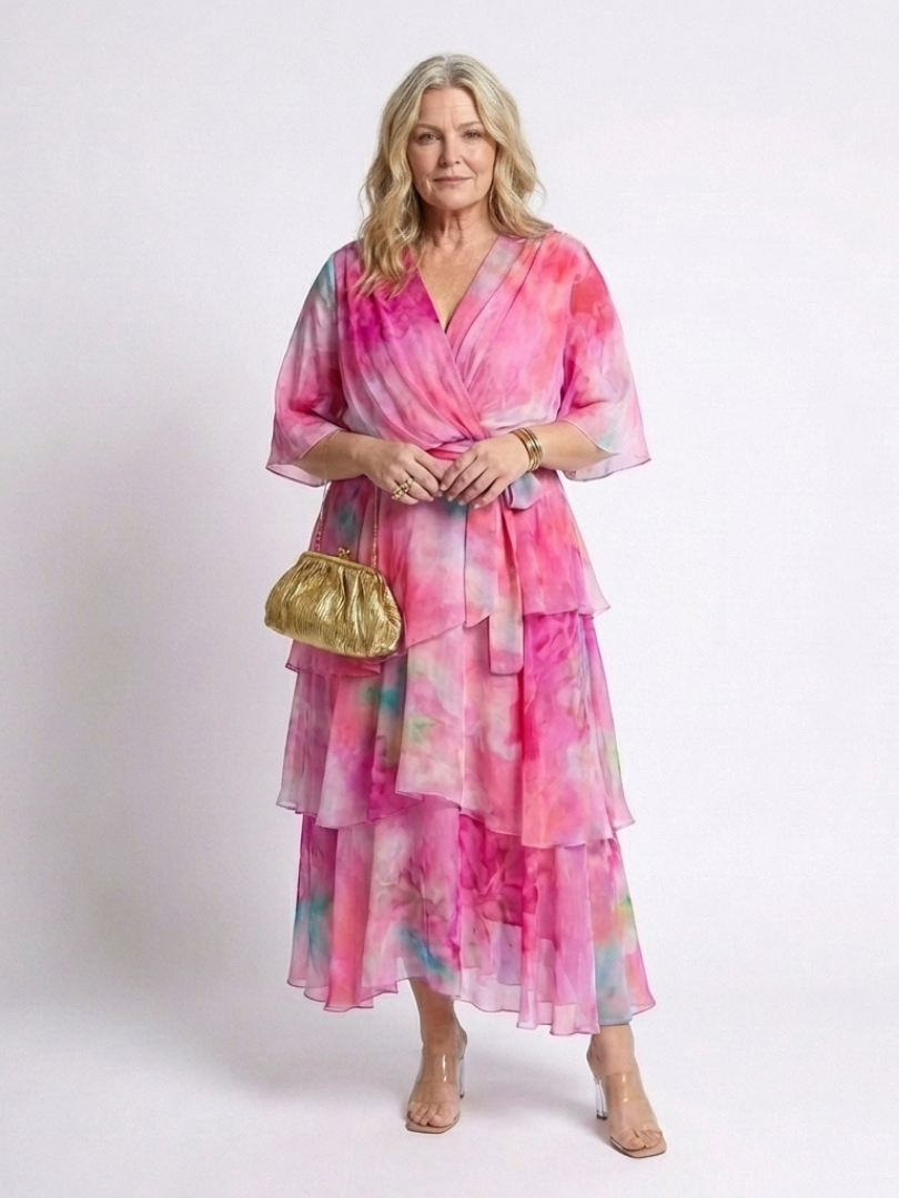 Maxi Dress | Sheer Layered Design | Flattering V Neck with Tie Waist | Elegant and Versatile Style