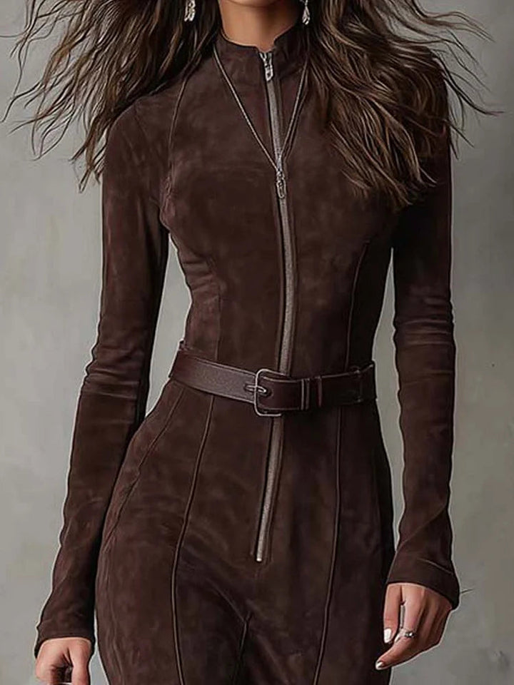 Long Suede-Effect Dress | Elegant Design | Perfect for Special Occasions | Flattering Fit