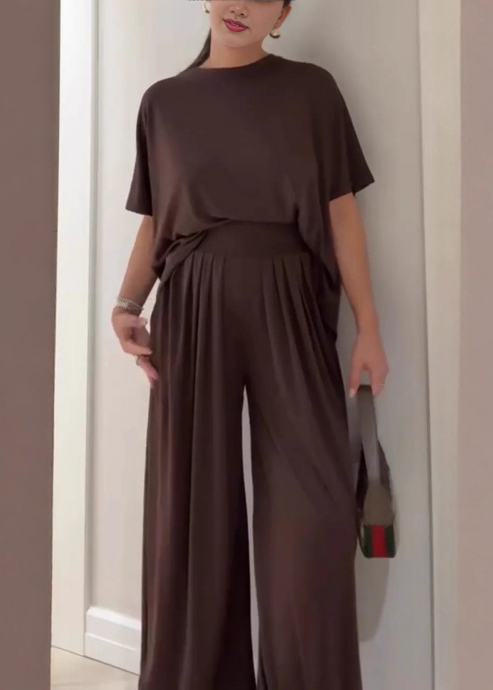 Casual Top and Wide-Leg Pants Set | Comfortable Fit | Versatile Outfit for Everyday Wear | Soft Fabric