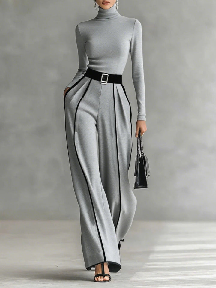 High-Neck Top & Wide-Leg Pants Set | Effortless Chic | Perfect for Casual Outings | Soft, Comfortable Fabric