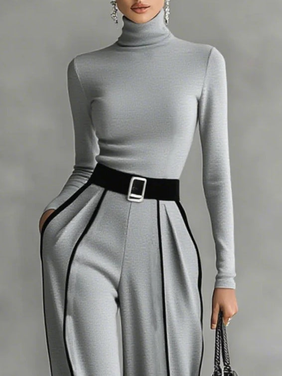 High-Neck Top & Wide-Leg Pants Set | Effortless Chic | Perfect for Casual Outings | Soft, Comfortable Fabric
