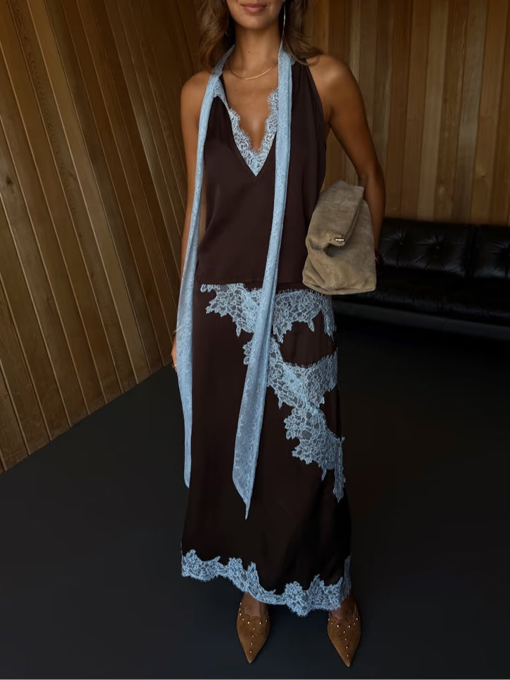 Lace Panel Top and Skirt Set | Elegant Design | Perfect for Special Occasions | Comfortable Fit