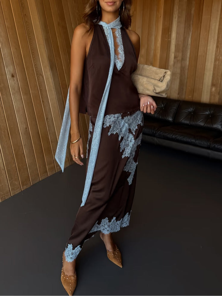 Lace Panel Top and Skirt Set | Elegant Design | Perfect for Special Occasions | Comfortable Fit