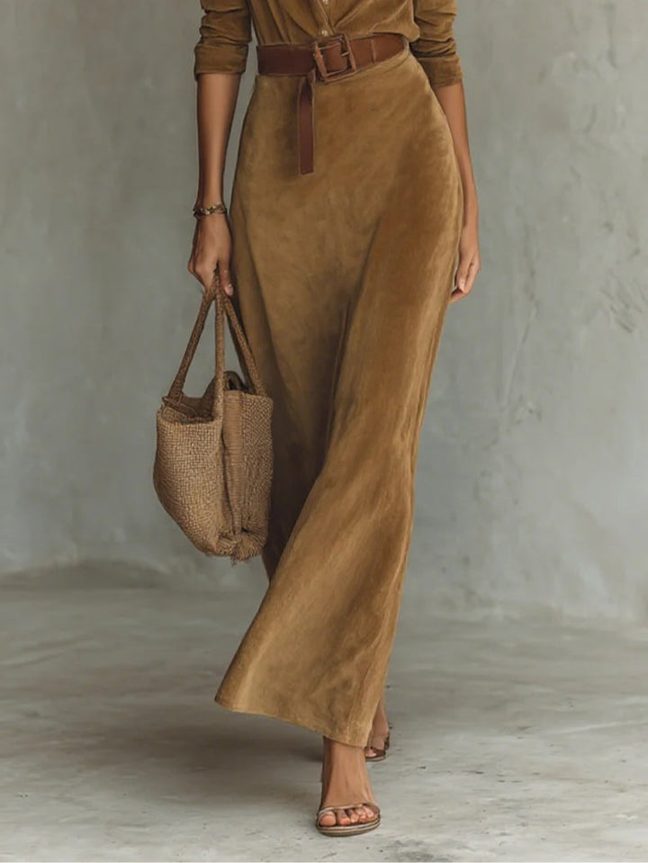 Maxi Gown | Chic Suede Design | Elegant Evening Wear | Perfect for Formal Events