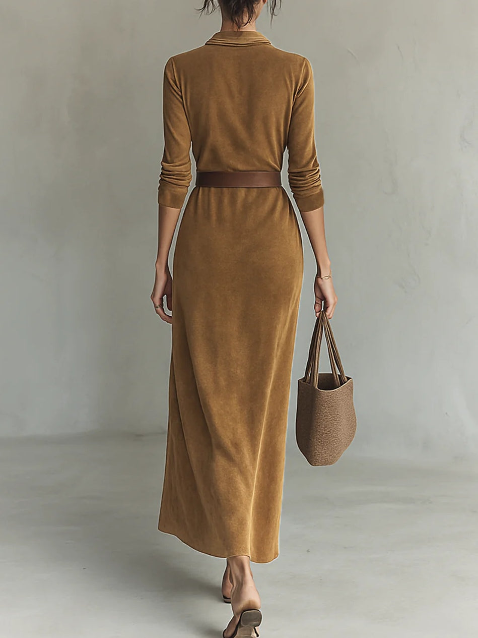 Maxi Gown | Chic Suede Design | Elegant Evening Wear | Perfect for Formal Events