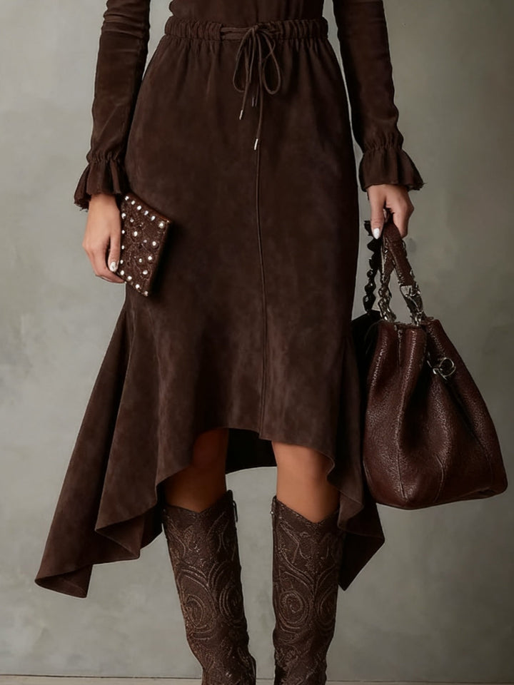 Midi Dress | Suede Fabric | Flattering Tie Waist Design | Perfect for Casual or Dressy Occasions