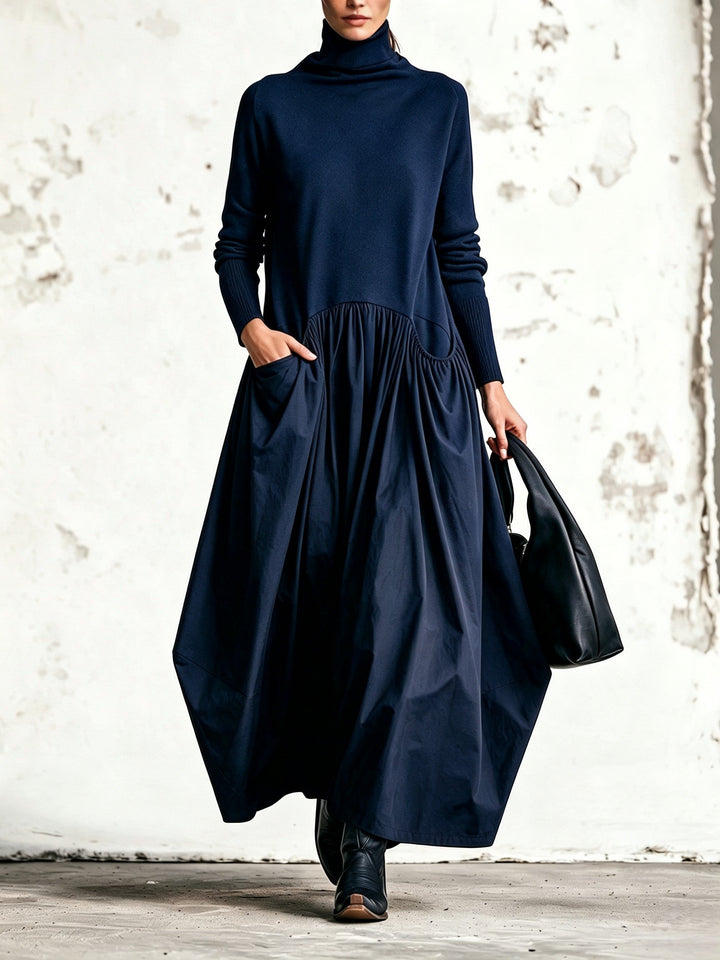 Woman wearing oversized maxi dress with pockets