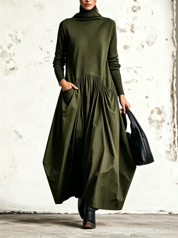 Woman wearing oversized maxi dress with pockets