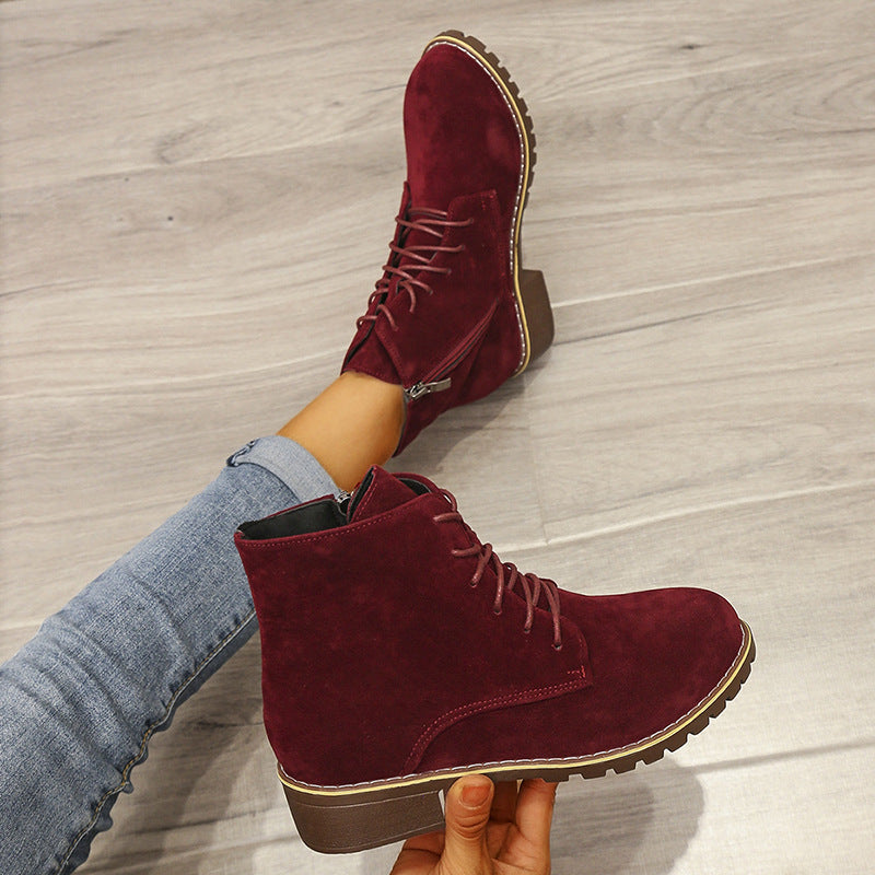 Women's lace-up Martin boots with chunky heel and round toe