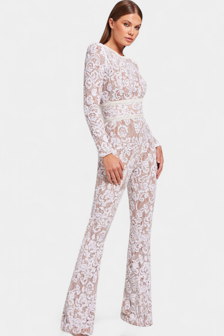 Sequined Lace Jumpsuit | Corset-Belted Design | Elegant Evening Wear | Perfect for Special Occasions