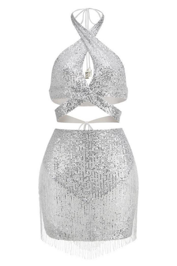 Sequin Set | Eye-Catching Silver Design | Perfect for Parties and Events | Comfortable Fit