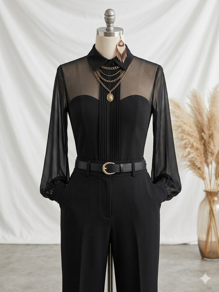 Women's long sleeve shirt collar top, loose casual fit