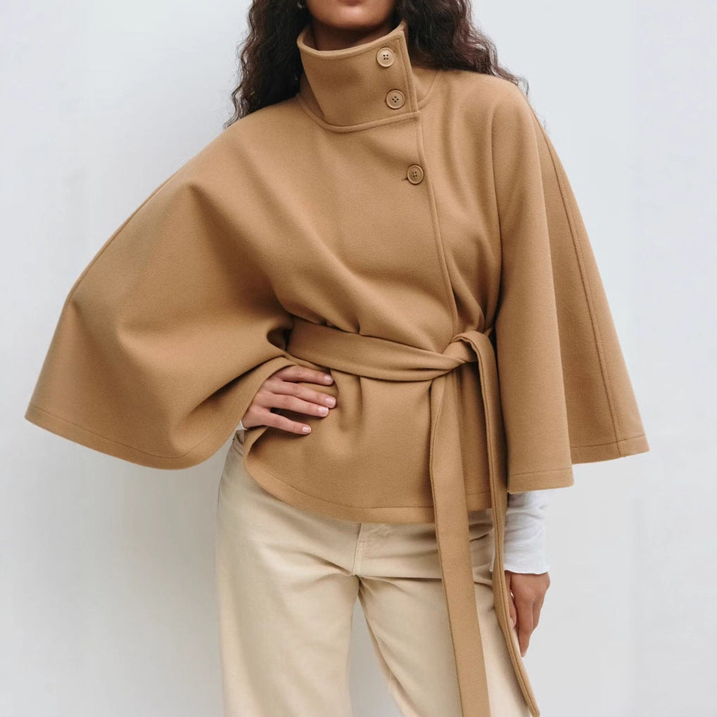 Women's belted batwing sleeve trench coat