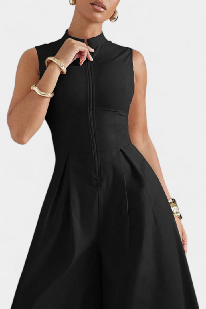 Wide Leg Jumpsuit | Pleated Design | Flattering Round Neck | Perfect for Casual or Dressy Occasions