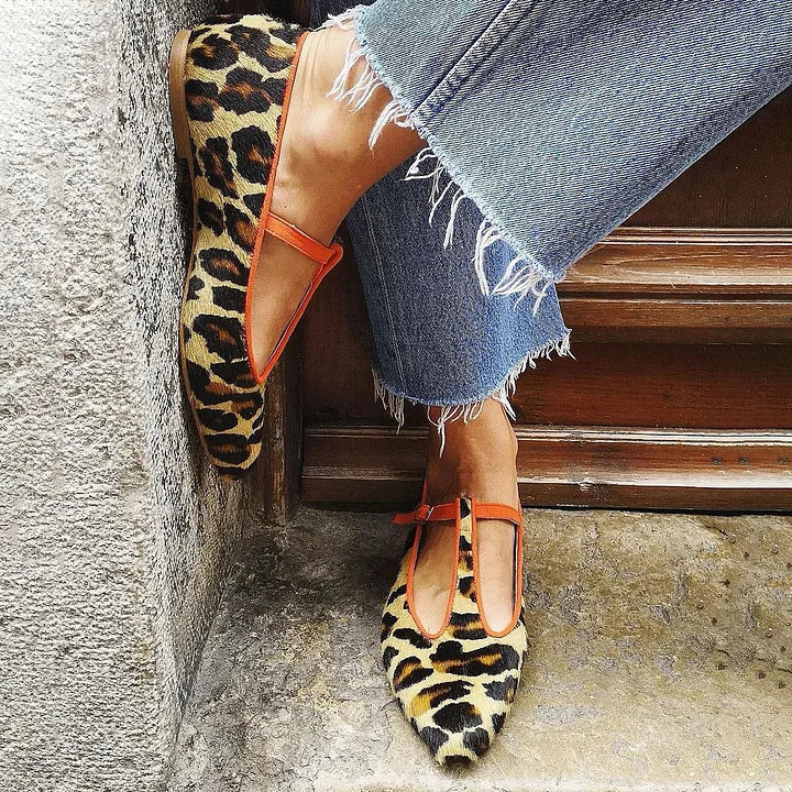 Leopard T-Strap Flats | Comfortable Everyday Wear | Versatile Design for Any Occasion | Soft Fabric